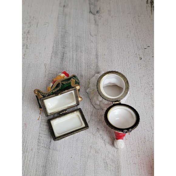 Vintage mini trinket box santa claus face bear sled figure xmas - Picture 6 of 6